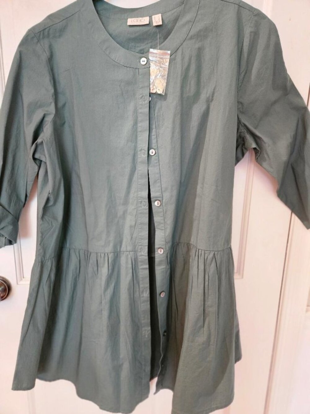 LOGO green tiered shirtdress by Lori Goldstein, NEW, Size=L